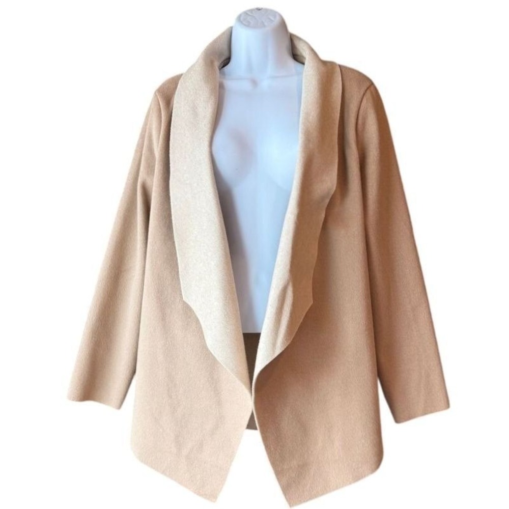 DICTIONARY Open Front Waterfall Collar Draped Cardigan Sweater Tan Sz Large NEW